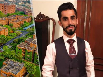 Pano of LUMS with picture of Kaleem bhai in suit